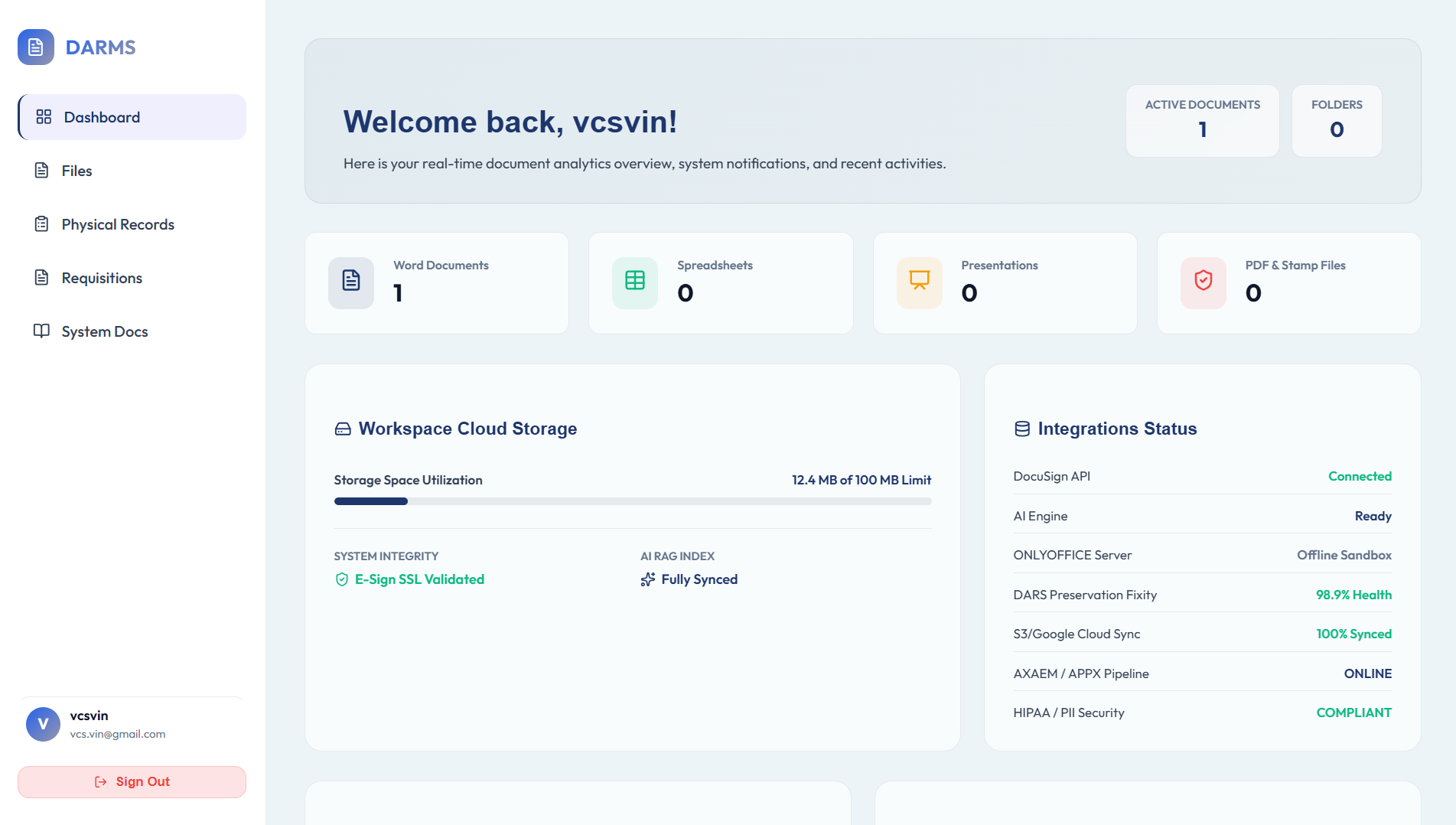 DARMS integrations and system status