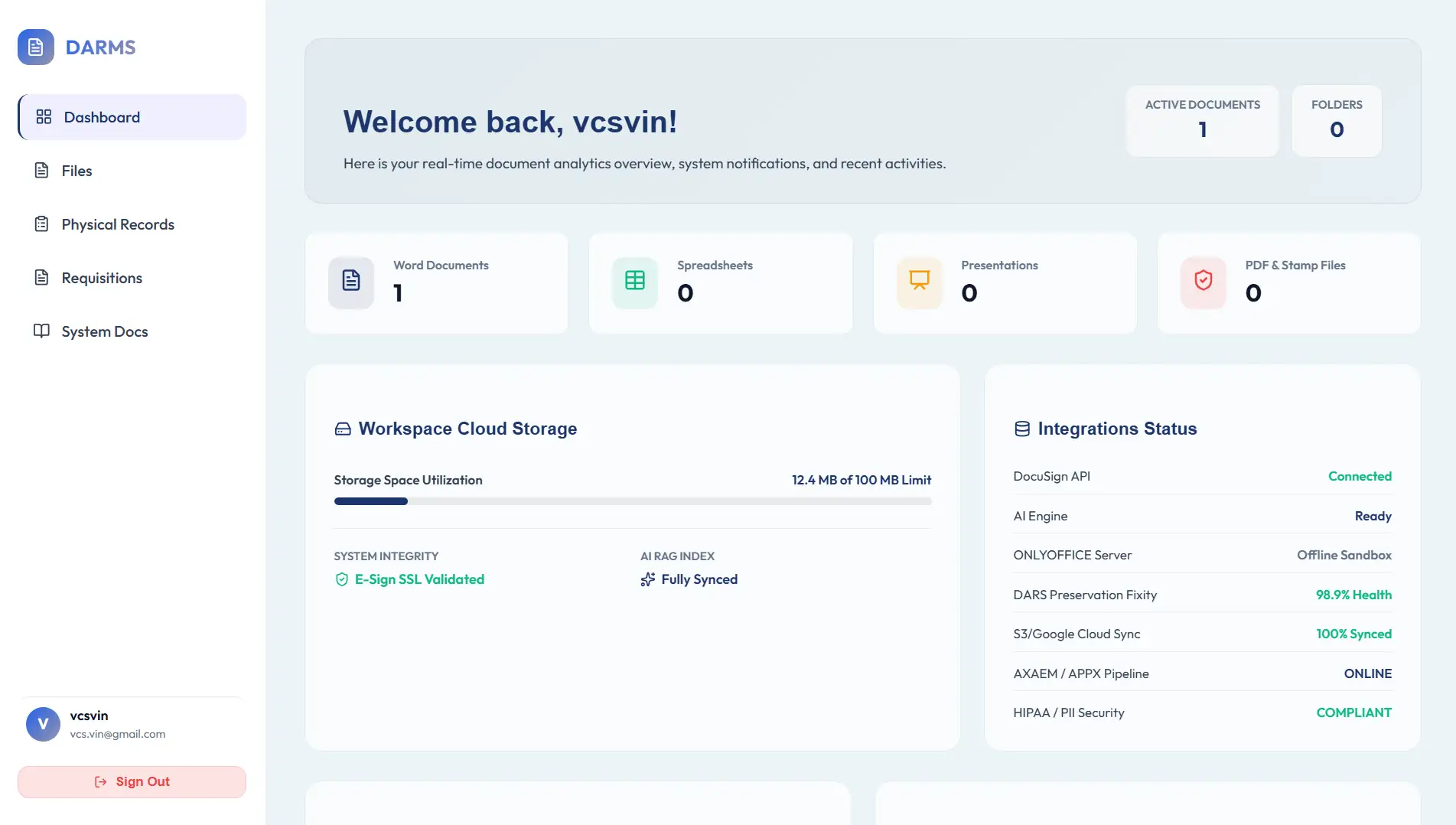 DARMS integrations and system status