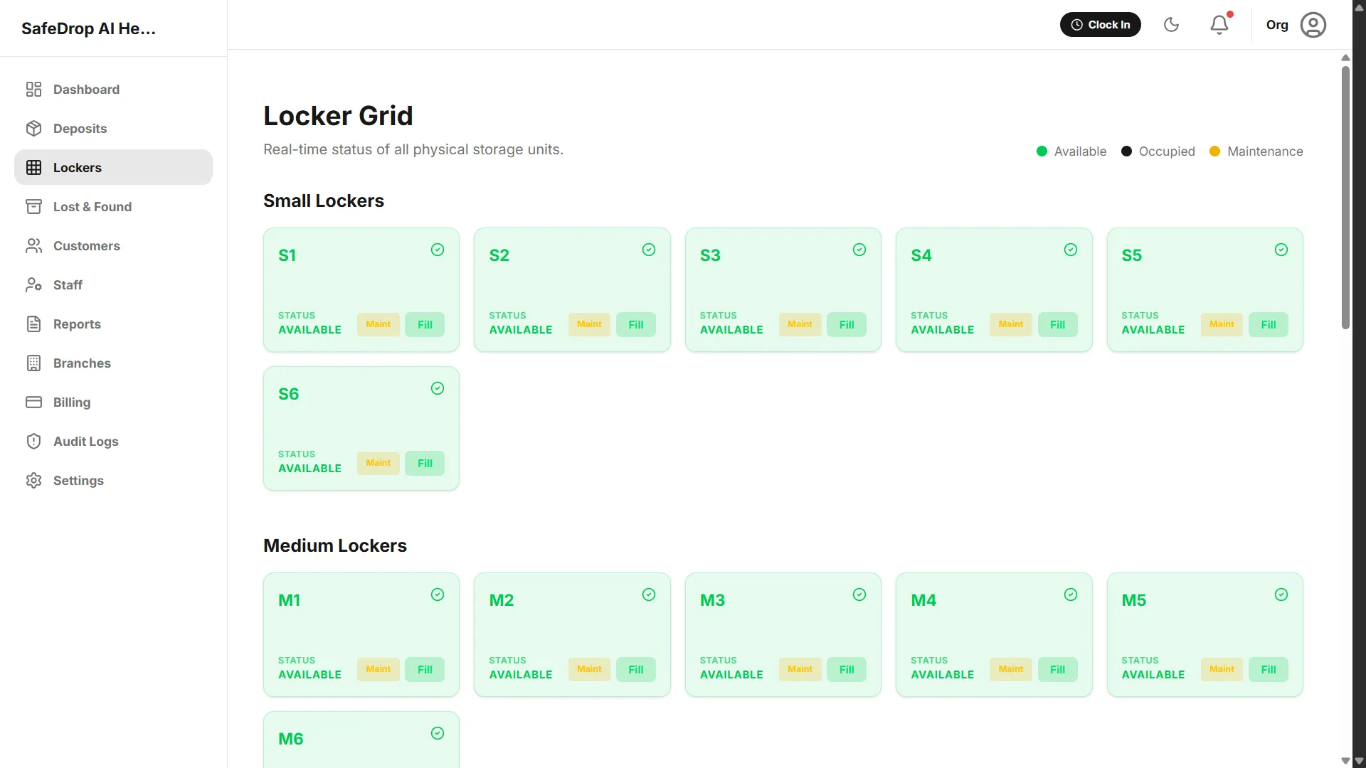 SafeDrop live locker grid