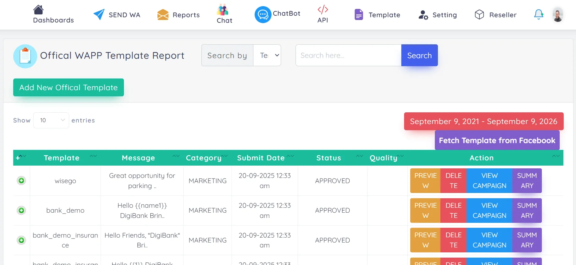 WhatsApp campaign template operations